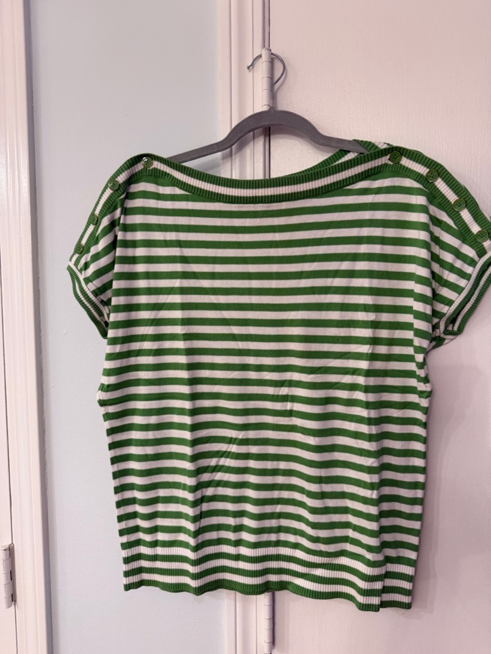 Talbots Green and White Striped Short Sleeve Top